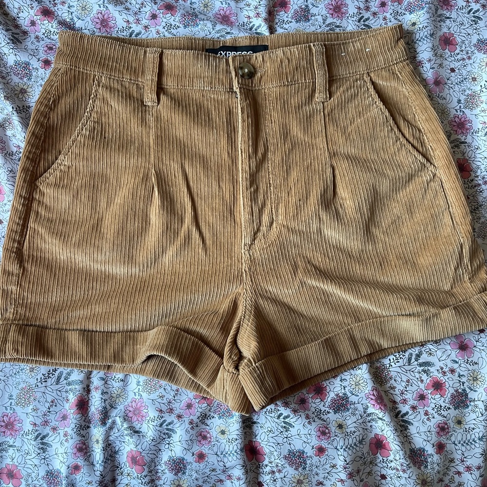 High waisted corduroy shorts.